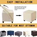 Ottoman Cover Square Velvet Storage Ottoman Slipcovers Thick Stretch Footrest Foot Stool Covers Protector with Elastic Band(Small-Beige)