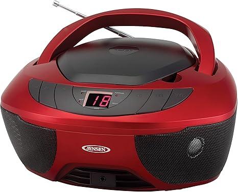 Jensen CD475R Portable Sport Stereo Boombox CD Player with AM/FM Radio and Aux Linein & Headphone Jack (Red)