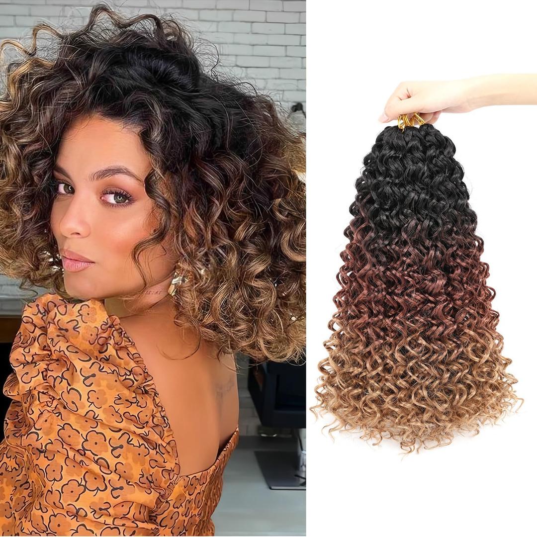 8 Packs 10 inch GoGo Curl Crochet Hair for Black Women Short Water Wave Crochet Braiding Hair Ocean Wave Beach Curl Wavy Crochet Hair Extensions (Pack of 8,1B/30/27#)