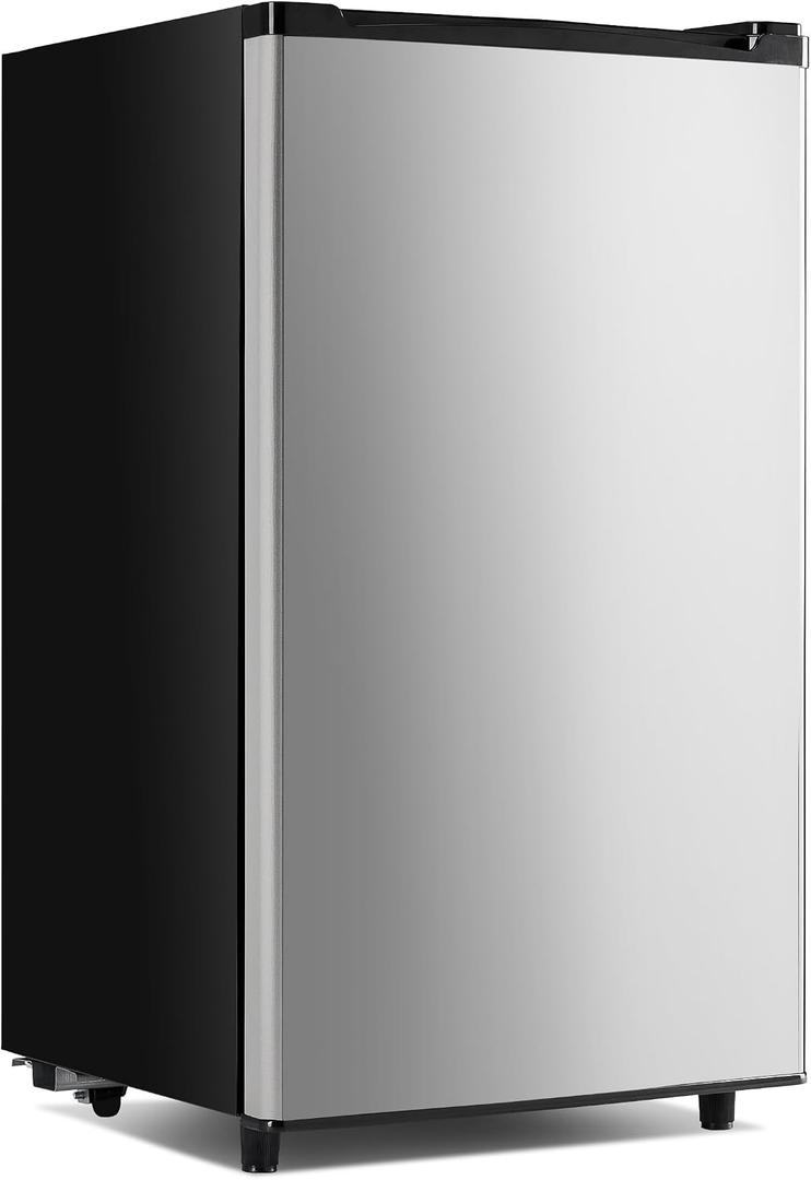 NEWBULIG Mini Fridge with Freezer 3.2 Cu.Ft Small Refrigerator for Office, Dorm, Small Fridge with Adjustable Thermostat, Energy Saving, Single Door, Sliver