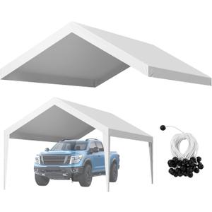 VEVOR Carport Replacement Canopy, 12 x 20 ft Potable Garage Tent Top Tarp, UV-Resistant & Waterproof Car Shelter Tarp, Heavy Duty Car Port Cover with Ball Buggees, White, Frame Not Included