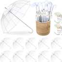 12 Pcs Wedding Clear Bubble Umbrella Bulk 52 Inch Large Dome Rain Windproof Stick Umbrellas with Thank You Tags and Rope for Weddings Prom Graduation and Outdoor Events (White)