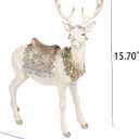 Reindeer-Figurine Christmas-Decorations Standing Deer Statue - Cream and Gold Collectible Table Desk Decor 12L x 5.5W x 15.7H inch Neman House Studio