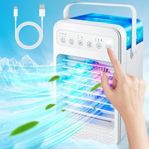 Portable Air Conditioners, Mini Air Conditioner Personal Evaporative Air Cooler with 4 Speeds 7 Colors, 600ML Portable Ac Unit Fan 2 Cool Mist Cooling Fan for Room Office Car (White)
