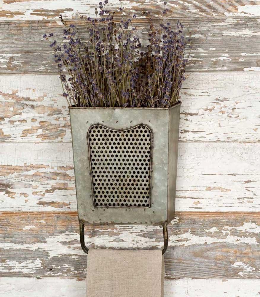 Colonial Tin Works Galvanized Steel Vintage Dalton Wall Box with Towel Bar, Galvanised, 7" x 3" x 10"