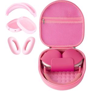 Case for Apple Airpods Max 2/ Airpods Max Headphones, Travel Portable Headphone Hard Case Cover Bag, Mesh Pouch with Zipper for Charger and Accessories (Pink case & Cover)