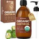 USDA Organic Castor Oil 16.9 fl oz/500 ml Cold Pressed, Hexane Free, Vegan, 100% Pure for Hair Growth, Face, Skin, Lashes, Brows, Body Massage, Aceite de Ricino in Glass Bottle with BPA-Free Pump