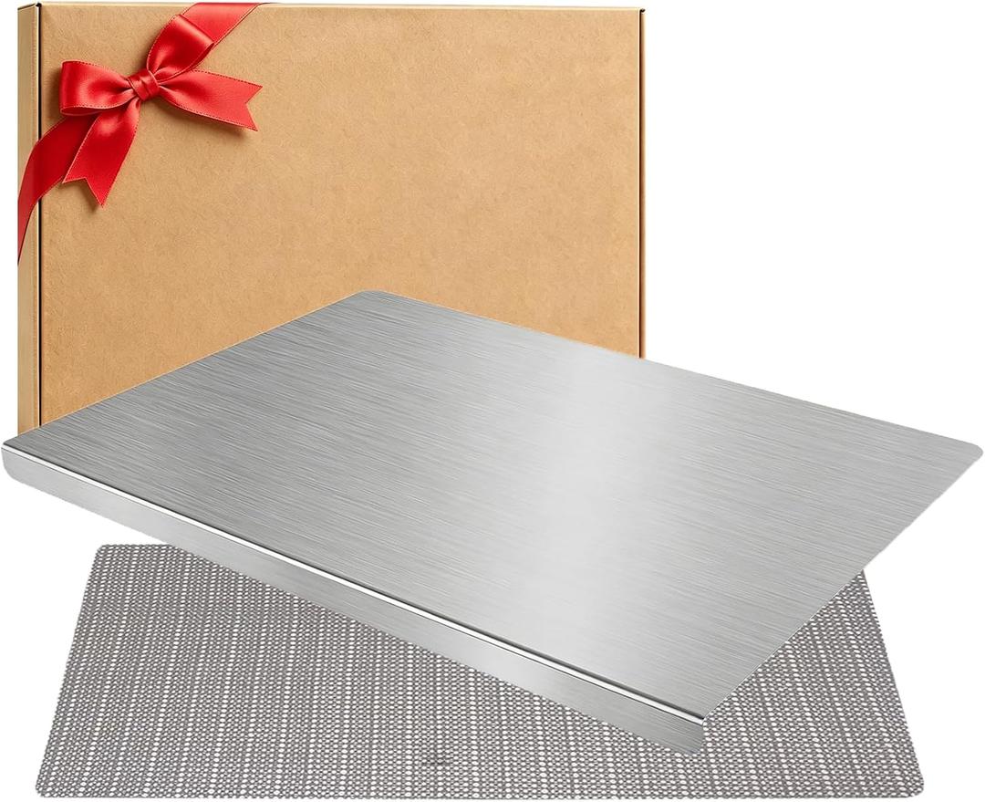 L-Shaped Stainless Steel Cutting Board for Kitchen,Small Cutting Boards 15.7x11.8 Inch Non-Slip Dishwasher Safe Double-Sided Use for Suitable for Meat, Fruits, Vegetables, BreadBaking (gift box)