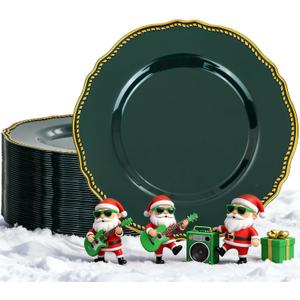 Hioasis 60pcs Green Plastic Plates - Green and Gold Disposable Dinnerware with Gold Rim, Heavy-duty, 10.25 inch, Dinner Plates for Party & Wedding