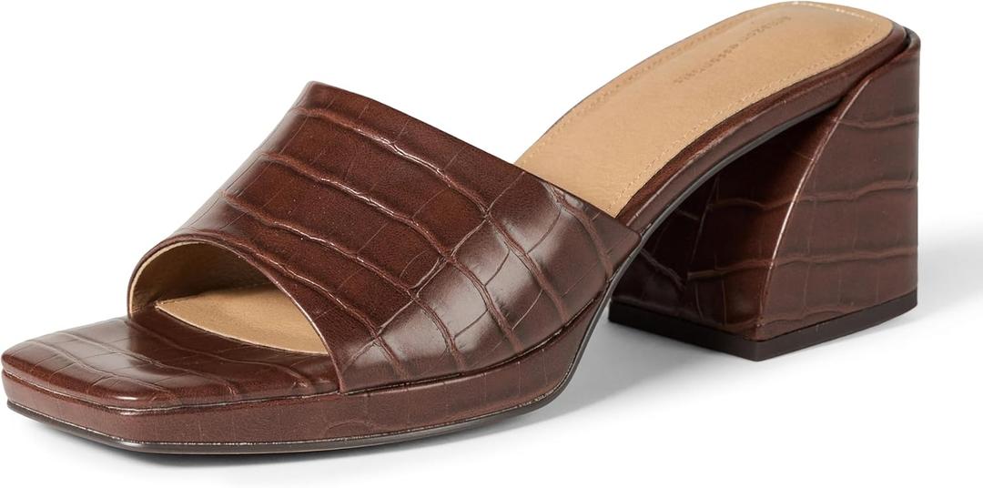 Amazon Essentials Women's Platform Block Heel Mule Sandals (12, Brown Faux Crocodile)