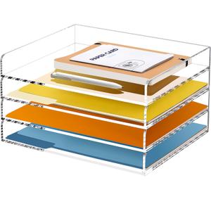 4 Tier Stackable Letter Tray, Acrylic Paper Organizer File Trays Paper Sorter, Clear Office Supplies Accessories for Letter/A4 Size Folders Documents 12.4inx8.86inx6.65in