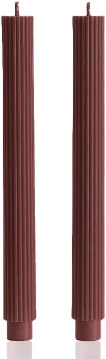 2 Pack | 10" Premium Unscented Ribbed Wick Taper Candles, Tall Ribbon Wax Dinner Unscented Modern Home Dcor Soy Wax Handmade 12 Hours candlesticks (Brown)