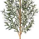 Faux Olive Tree 6FT  Tall Artificial Plants Indoor with Real Wood Trunk & Seagrass Basket, Lifelike Silk Leaves & Fruits  Potted Large Fake Trees for Home, Living Room, Bedroom & Office Decor