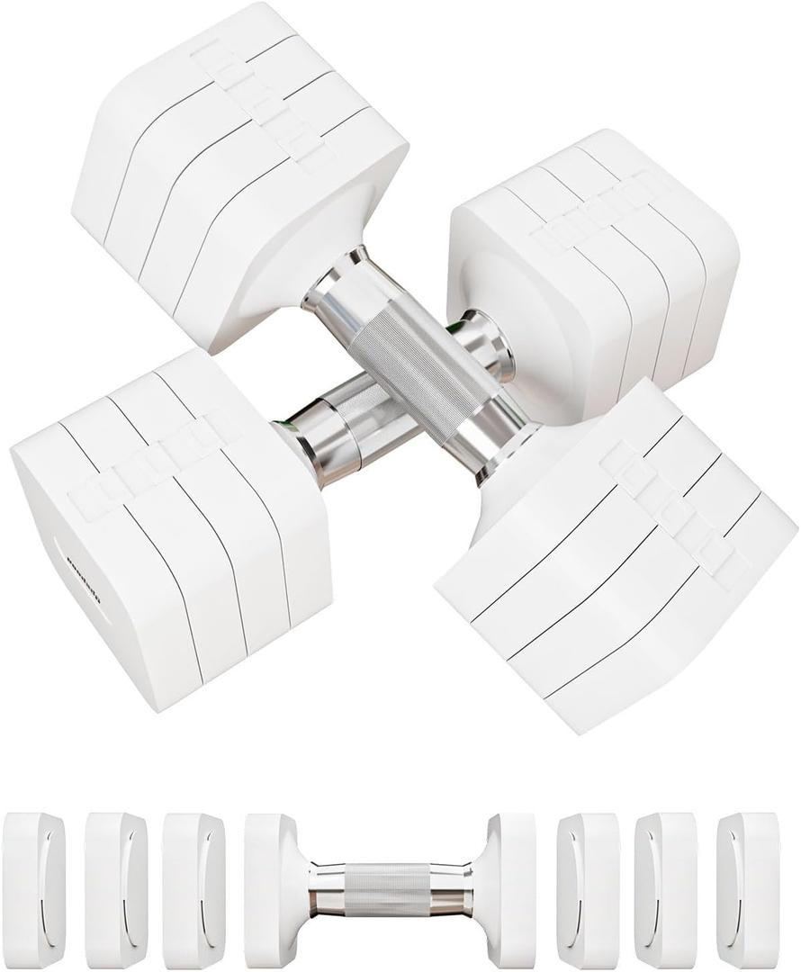 15LB 20LB 40LB 50LB Adjustable Dumbbell Set Free Weights Dumbbells Set for Women Men Hand Weights Sets Adjust Dumbbell Weight Sets for Home Gym Exercise Workout Strength Training Equipments (White)