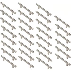 Cabinet Handles -1 Pack of 30 Stainless Steel Hollow Tube T Bar Drawer Pulls Cupboard Knob for Kitchen Furniture Hardware (Overall Length: 8", Hole Center: 5")