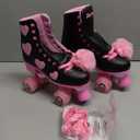 Women's and Girl's Classic Roller Skates with Light up Wheels and Love Heart Pattern, High-top PU Leather Rollerskates (BLACK, Size EU 38)