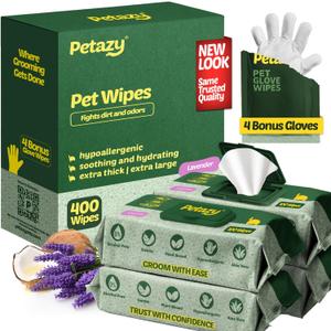 Pet Wipes for Dogs and Cats  Hypoallergenic Dog Wipes for Cleaning & Deodorizing Paws and Butt, Grooming & Hydrating Body, Ears and Face, Lavender Scent, 400 Pack