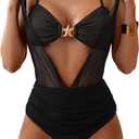 Eomenie Women's One Piece Swimsuit Halter Plunging Neck Bathing Suit Wide Straps Tummy Control Tie Back Swimwear M