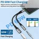 4 x USB C to 3.5mm Headphone and Charger Adapter, 2-in-1 Type C to Aux Jack Cable with PD 60W Fast Charging for iPhone15 16 17 Pro Max, Samsung Galaxy S22 S23 S24 S25 Ultra, Note 20, iPad Air4, Pixel 8 9