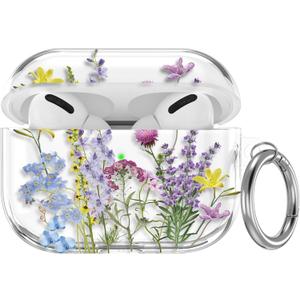Maxjoy for AirPods Pro 3rd Generation Case, Clear AirPods Pro 3 Case for Women Girly Cute Soft AirPod Pro 3 Cover with Keychain Strap for AirPod Pro 3rd Gen Cover 2025, Colorful Flower (Yellow + Purple)