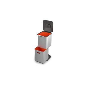 Joseph Joseph Totem Compact 10.5 Gallon/40 Litre Waste Separation and Recycling Kitchen Bin with Odour Filter and Removable Food Waste Caddy, Stainless Steel