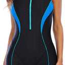 Women's Athletic Boyleg One Piece Swimwear Pro Swimsuit with Zipper Bathing Suit Training (X-Large, Black)