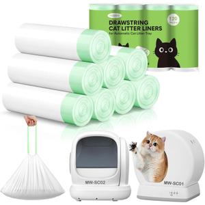 Automatic Cat Litter Box Liners Bags, Self-Cleaning Kitty Litter Liners Bags Compatible with MeoWant-SC01 & MeoWant-SC02, Heavy-Duty Thick Drawstring Replacement Liner Bag 18" x 12.6" (120 PCS)