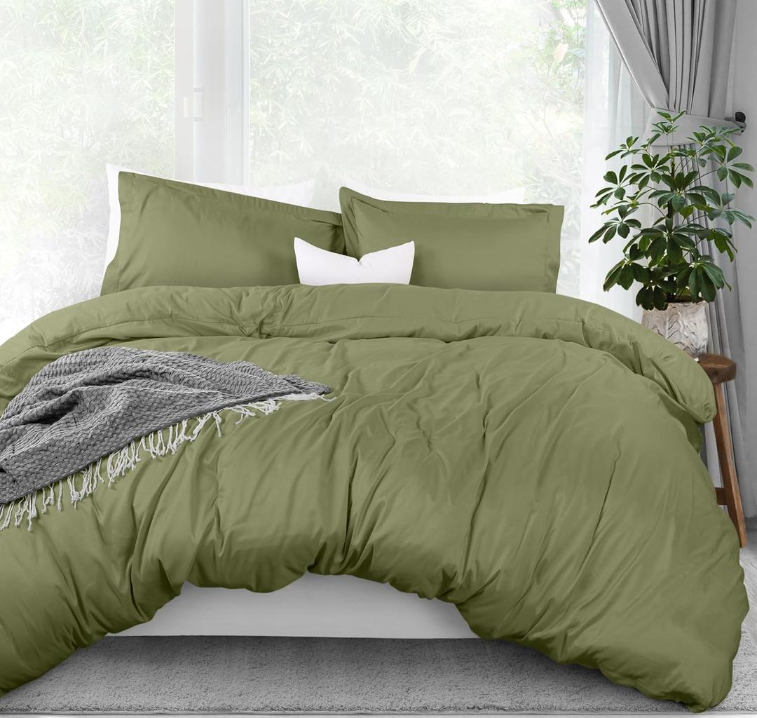 Utopia Bedding Duvet Cover Queen Size - 3 Piece with Zipper Closure - 1 Comforter Cover 90X90 Inches & 2 Pillow Shams 20X26 Inches (Olive) Comforter Not Included