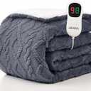 JKMAX Heated Blanket Full Size - Premium Soft Heating Electric Blanket, Fast Heating with 10 Heating Settings, 5 Time Settings, Machine Washable - Perfect for Winter & Cold Nights (72"x84", Grey)