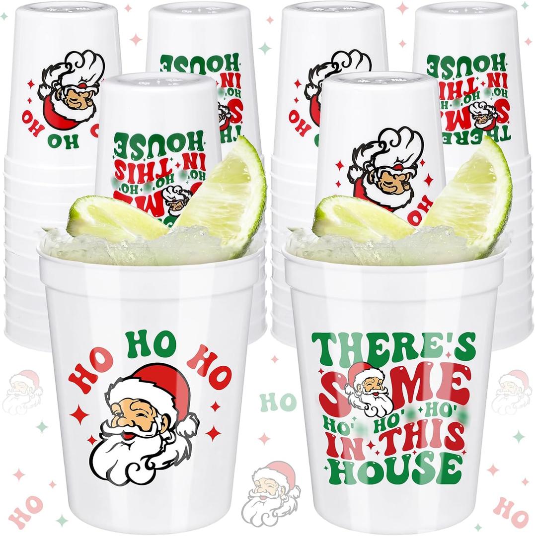 48 Pcs Friendsmas Christmas Party Supplies There's Some Ho Ho in This House 16oz Plastic Cups Funny Christmas Party Decorations Santa Disposable Cup for Holiday Reusable Drinking Supplies