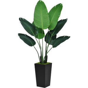 Bird of Paradise Artificial Plant 5FT - Faux Tropical Palm Tree with Black Tall Planter - Fake Floor Plant in Pot - Artificial Silk Tree for Home Office Living Room Decor Indoor