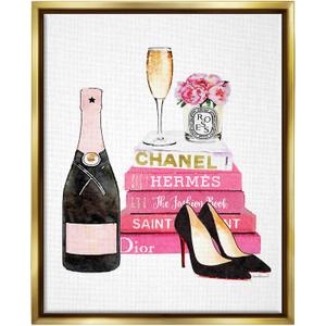 Stupell Industries Glam Pink Fashion Book Champagne Hells and Flowers, Design by Amanda Greenwood (1.5L" x 1.5W", Gold Floater Framed)