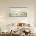 LHIUEM Large Abstract Green Gray Pastel Framed Canvas Wall Art,Neutral Landscape Wall Decor,Modern Watercolor Lake Artwork,Beige Textured Illustrations Art for Living Room,Bedroom,Office- 20"x40"x1
