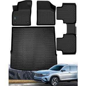 Icyhaws Floor Mats for Volkswagen VW Atlas Cross Sport 2020 2021 2022 2023 2024 2025 (5 Passenger), SE | SEL | SEL R-Line | SEL Premium R-Line, All-Weather TPE Car Floor Liner Auto Accessories