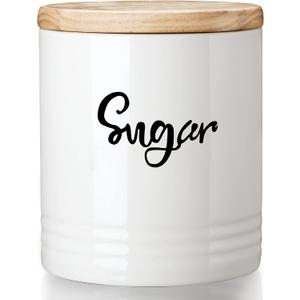 LEETOYI Porcelain Food Storage Containers with Lid, Small Size Design & Saves Space, 4.5 Inch White, Labeled Sugar