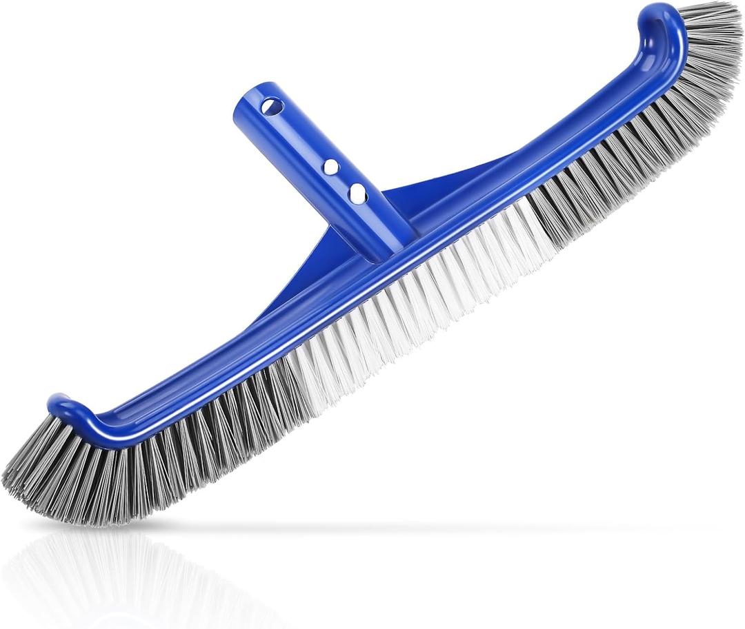 Pool Brush Head, 17" Pool Brushes for Cleaning Pool Walls, Curved Ends High-Efficiency Pool Scrub Brush,Premium Nylon Bristles Pool Brush with EZ Clip (Large)