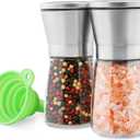 Stainless Steel Salt and Pepper Grinder Set of 2 - Pepper Mill & Salt Mill with Adjustable Coarseness - Glass Spice Shakers - Easy Clean Ceramic Grinders W/Funnel