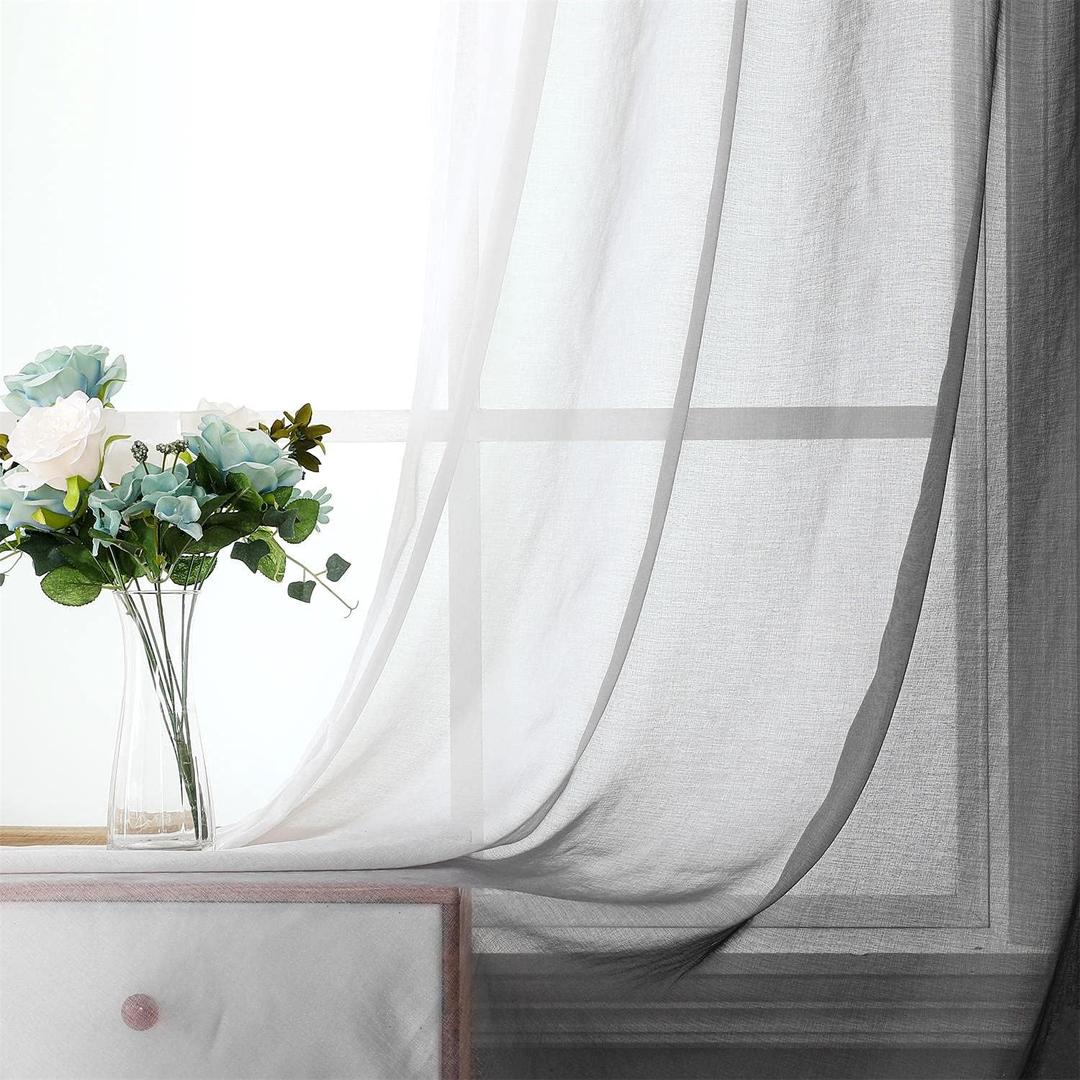 G2000 Sheer Curtains 63 Inch Length Grey and White Ombre Drapes for Bedroom and Living Room Windows, Light Filtering Grommet Curtains for Patio Sliding Glass Door, 2 Panels Set