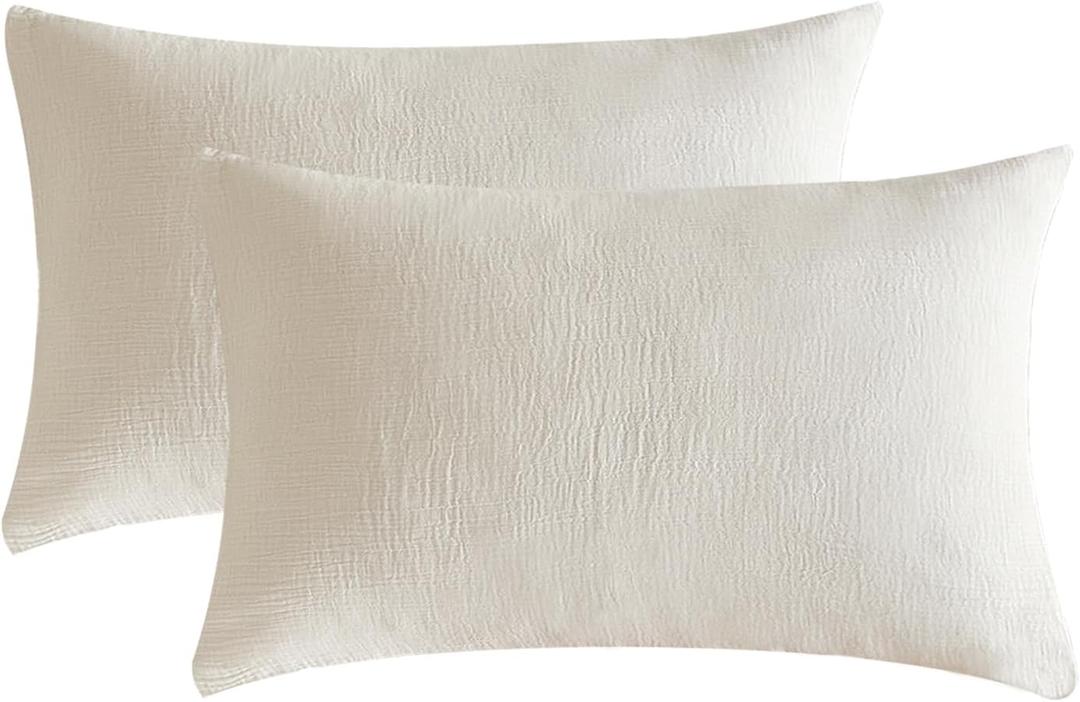 SE SOFTEXLY Muslin Pillowcases King Size 100% Cotton, 2 Pack Linen Like Pillow Shams with Envelope Closure, Ultral Soft and Breathable Pillow Case Covers, White, 20" X 36", No Filling