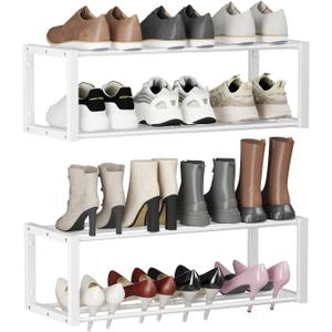Homeiju Hanging Shoe Organizer,2 Pack Wall Mounted Shoe Rack Holds 12 Pairs, Space Saving Metal Wall Shoe Rack, Hanging Shoe Rack Shoe Holder for Small Space, Entryway, Closet, RV, Camper (White)