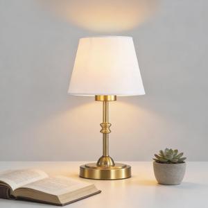 Portables Cordless Table Lamp, LED Fabric Shade Desk Lamp,Rechargeable Battery OperatedLighting for Bedroom, Bedside,Bar,Living Room, Dining Room, Night Light (Brass)