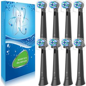 8 Pack IO Replacement Brush Heads Compatible with Oral B iO 2/3/4/5/6/7/8/9/10/Deep Clean Series Electric Toothbrushes, Medium-Hard Bristles IO Toothbrush Head Compatible with Oral B (Black)