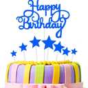 25th Birthday Party Decorations Blue Happy Birthday Banner Latex Confetti Balloons Number 25 Foil Balloon Silver Crown Star Mylar Balloon Cake Topper for Men Women Anniversary Party Supplies