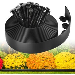 MIXC Garden Edging Border, 33FT 2 Inch Tall Plastic Landscape Edging with 50 Stakes, Flexible Tool-Free Lawn Border for Yard, Flower Bed & Landscaping (black)