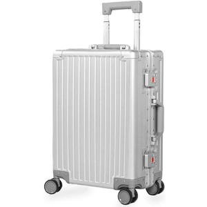 All Aluminum Carry On Luggage 22x14x9 Airline Approved，Hard Shell Carry On Luggage with Spinner Wheels, Zipperless Luggage Premium Aluminum Suitcase Luggage (silver, 20inch)