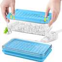 Longzon Mini Ice Cube Tray with Lid and Bin, 273 Pcs Small Ice Cube Trays for Freezer, Ice Cube Mold Spill-Resistant Removable Lid&Ice Scoop, Ice Mold for Whiskey Cocktail, Tea,Coffee- Blue