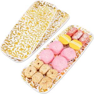 Prestee Disposable Gold Serving Trays for Parties, 3 Pack - Elegant Plastic Trays for Serving Food, 13x9 In. Dessert Platters, Gold Platters for Weddings, Holiday Events, Buffets, and Dessert Tables (3ct Gold)
