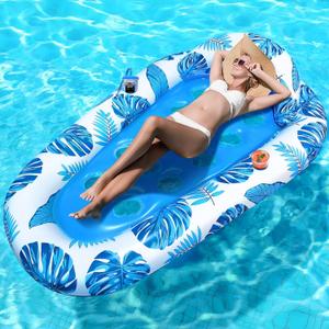 Pool Floats Adult Heavy Duty, Large Inflatable Pool Lounger Float Raft with Cup Holders Headrest, Sun Tanning Pool Floaties for Adults Swimming Pool Lake Beach Party