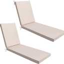 AAAAAcessories Outdoor Chaise Lounge Cushions, Waterproof, Fade-Resistant Patio Furniture Replacement Cushions, 74" x 23" x 3", Set of 2, Khaki Beige