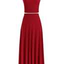 PRETTYGARDEN Women's 2 Piece Maxi Skirt Sets Casual Summer Knit Cropped Tank Top High Waisted Long Skirts Outfit (Red,Medium)